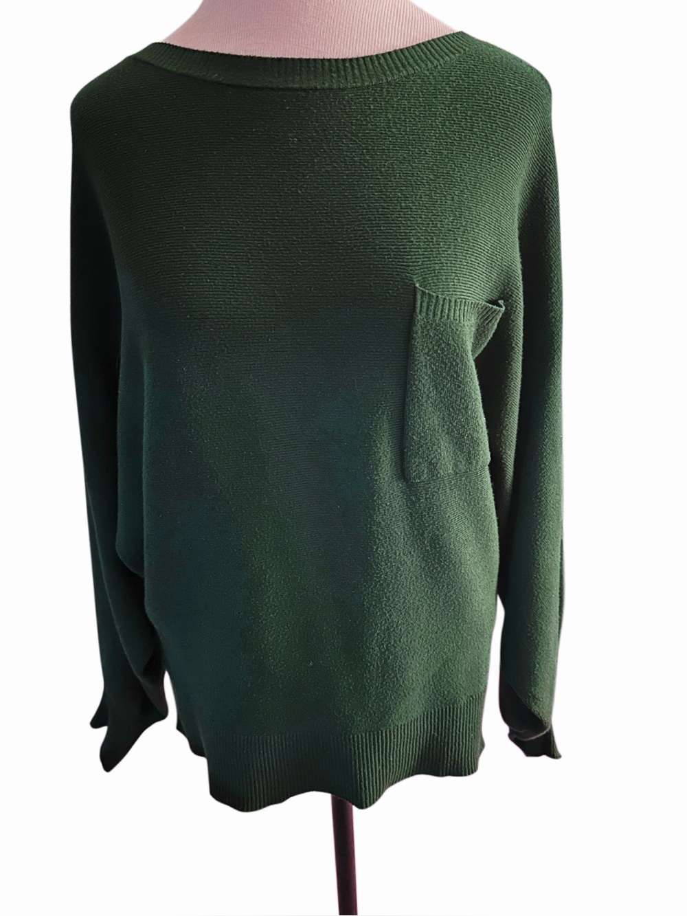 Apricot Forest Green Oversized Knit Sweater Pocket Pullover US 8 / UK 12